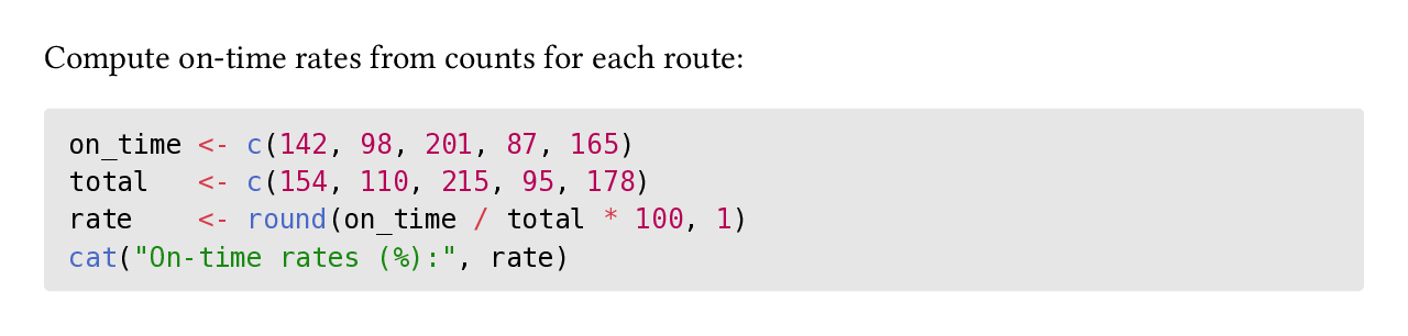 An R code block with Typst's native syntax highlighting on a gray background.
