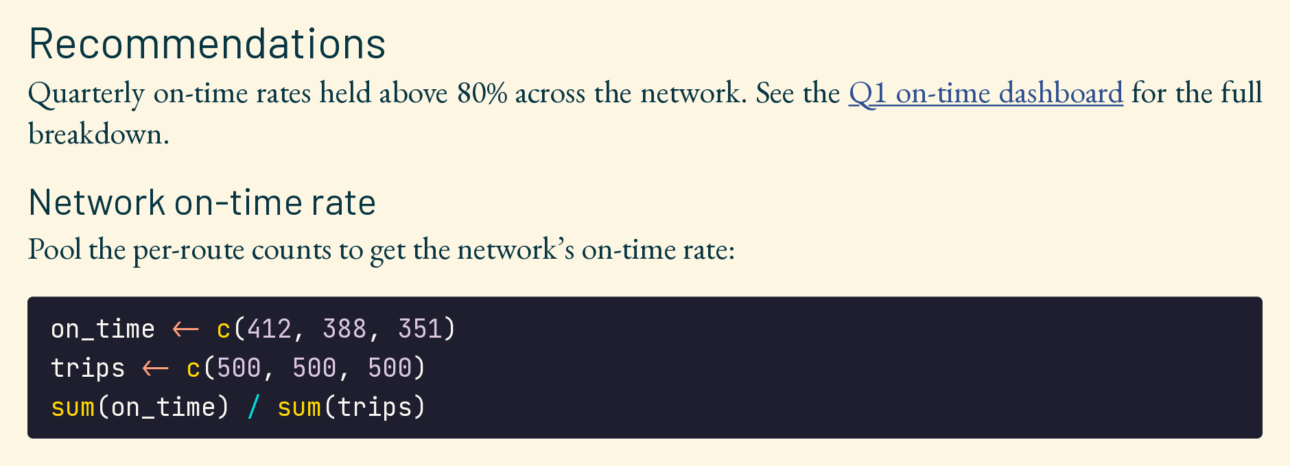 The document with a cream background, teal headings, a navy underlined link, and a dark code block, now also rendered in EB Garamond, Barlow, and JetBrains Mono.
