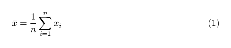 A PDF showing a numbered display equation for the sample mean.