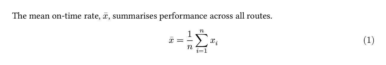 A PDF showing an inline mean symbol in a sentence and a numbered display equation for the sample mean.